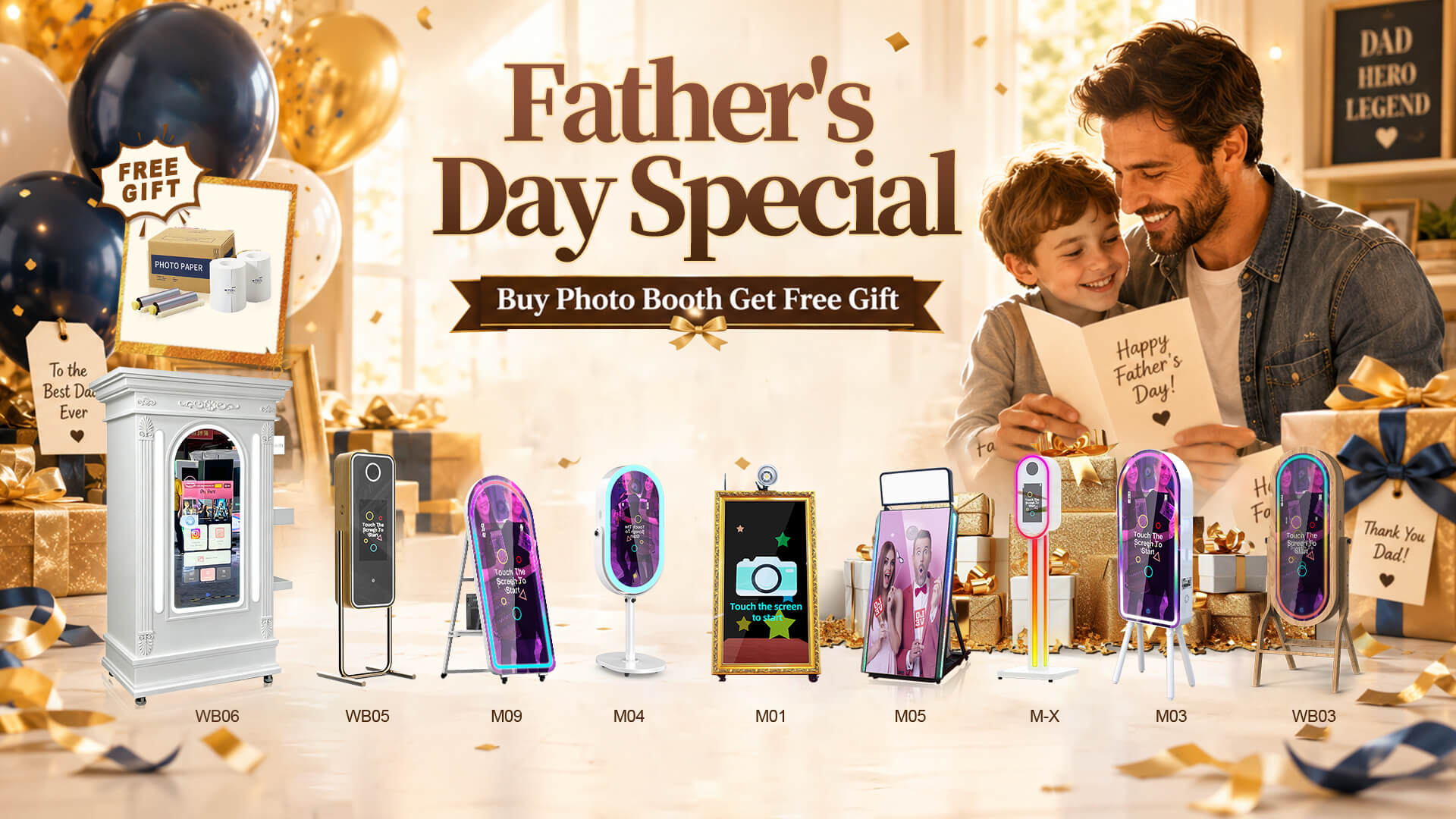 Phoprint full‑length interactive mirror photobooth with animated graphics – Father’s Day promo