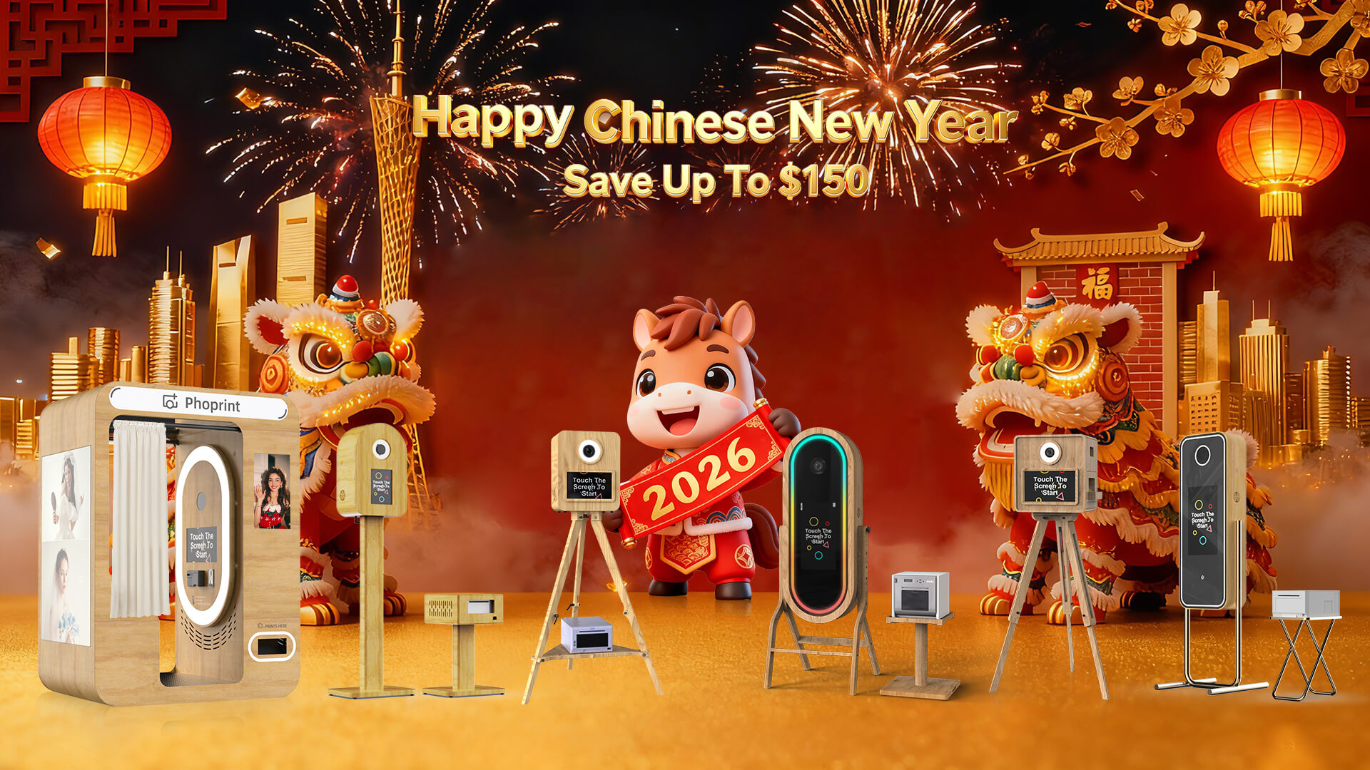 Spring Investment Special: Purchase Now, Pay $150 Less “Spring Sale” banner next to a sleek black photo booth available for purchase