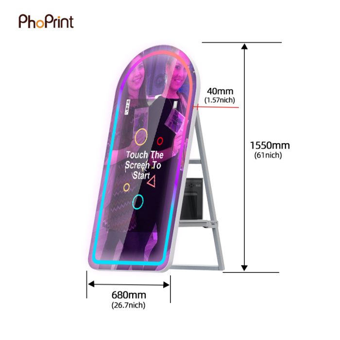 round light mirror booth size