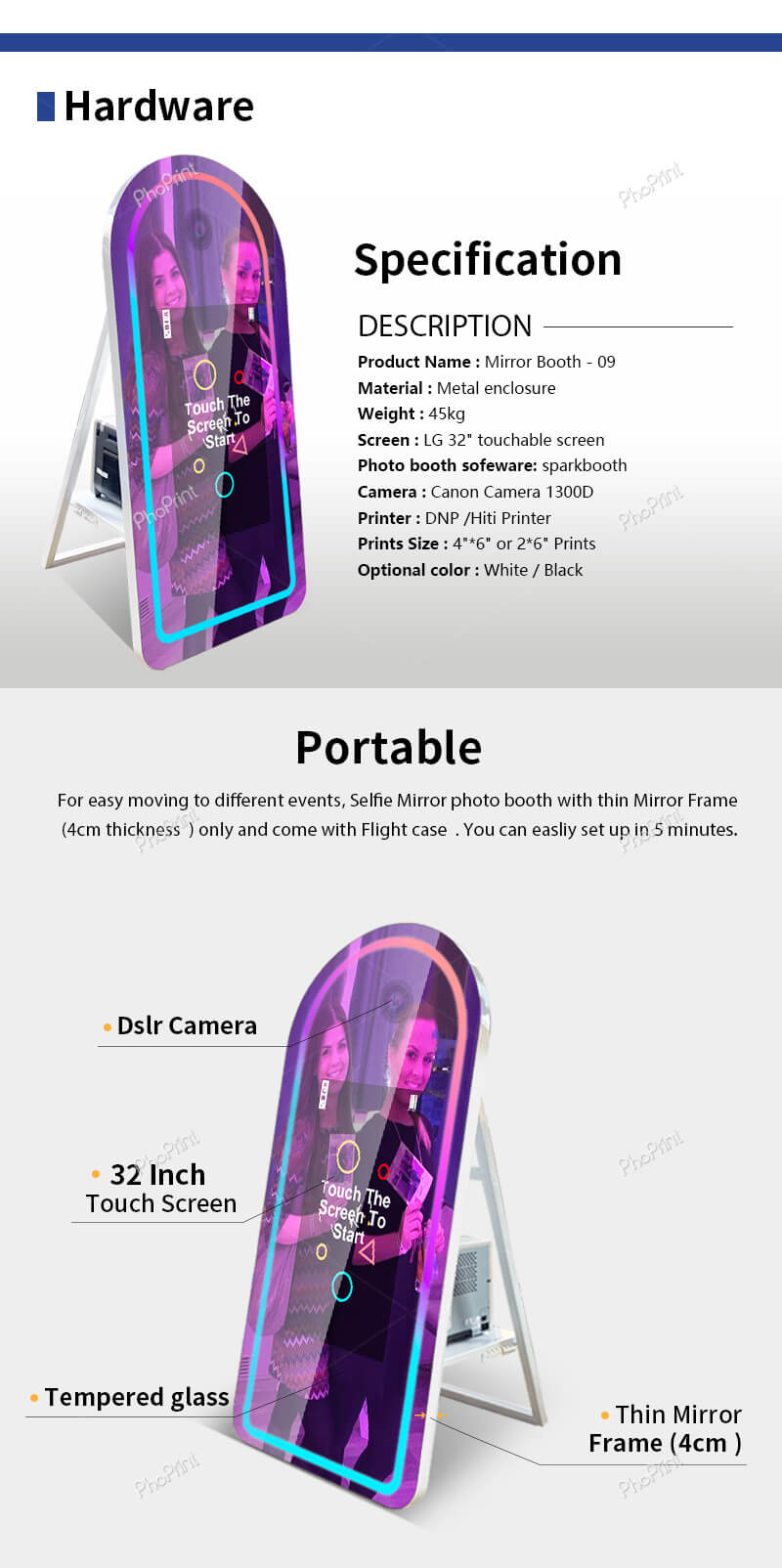 round mirror photo booth