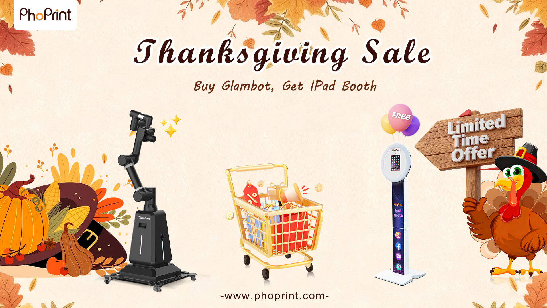 Glambot slow-motion video booth and iPad photo booth setup together at a Thanksgiving party