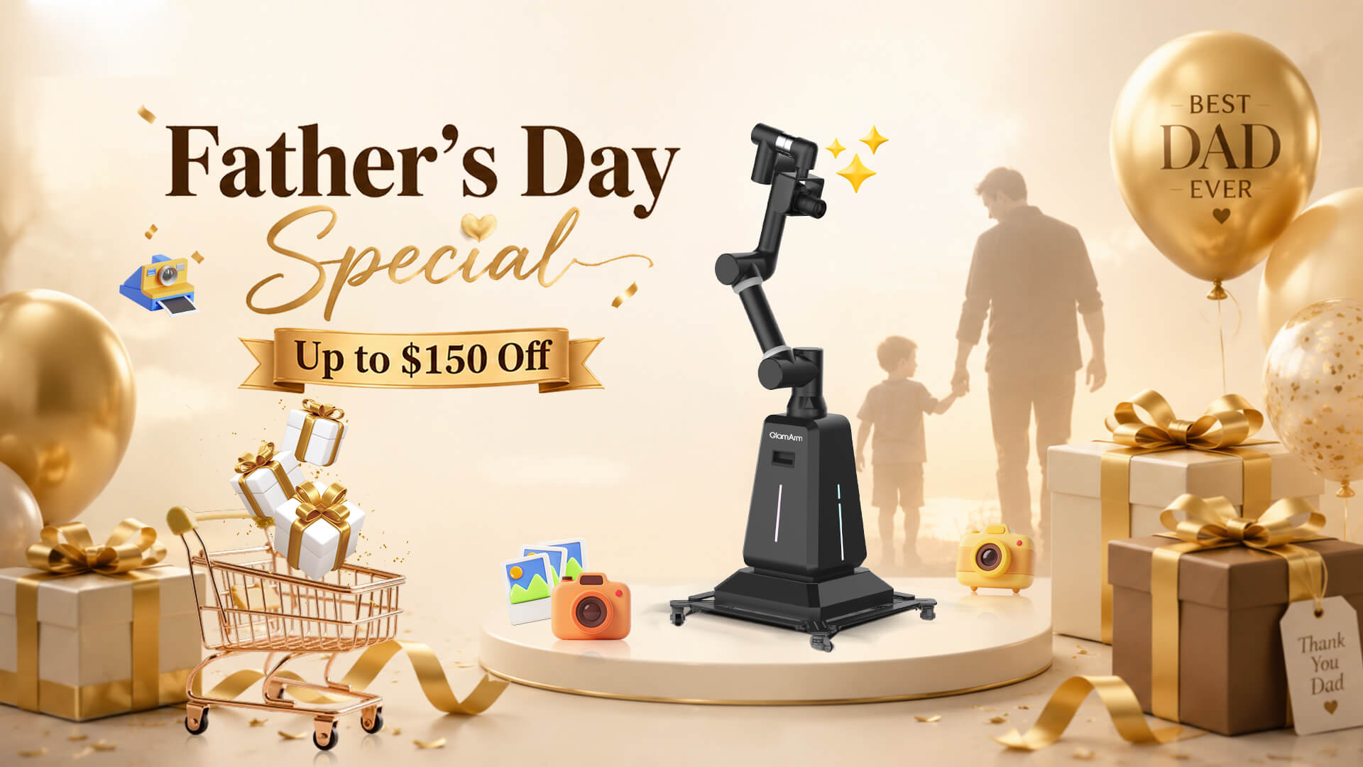 Phoprint Glambot rotating video booth with slow‑motion capture – Father’s Day wholesale banner