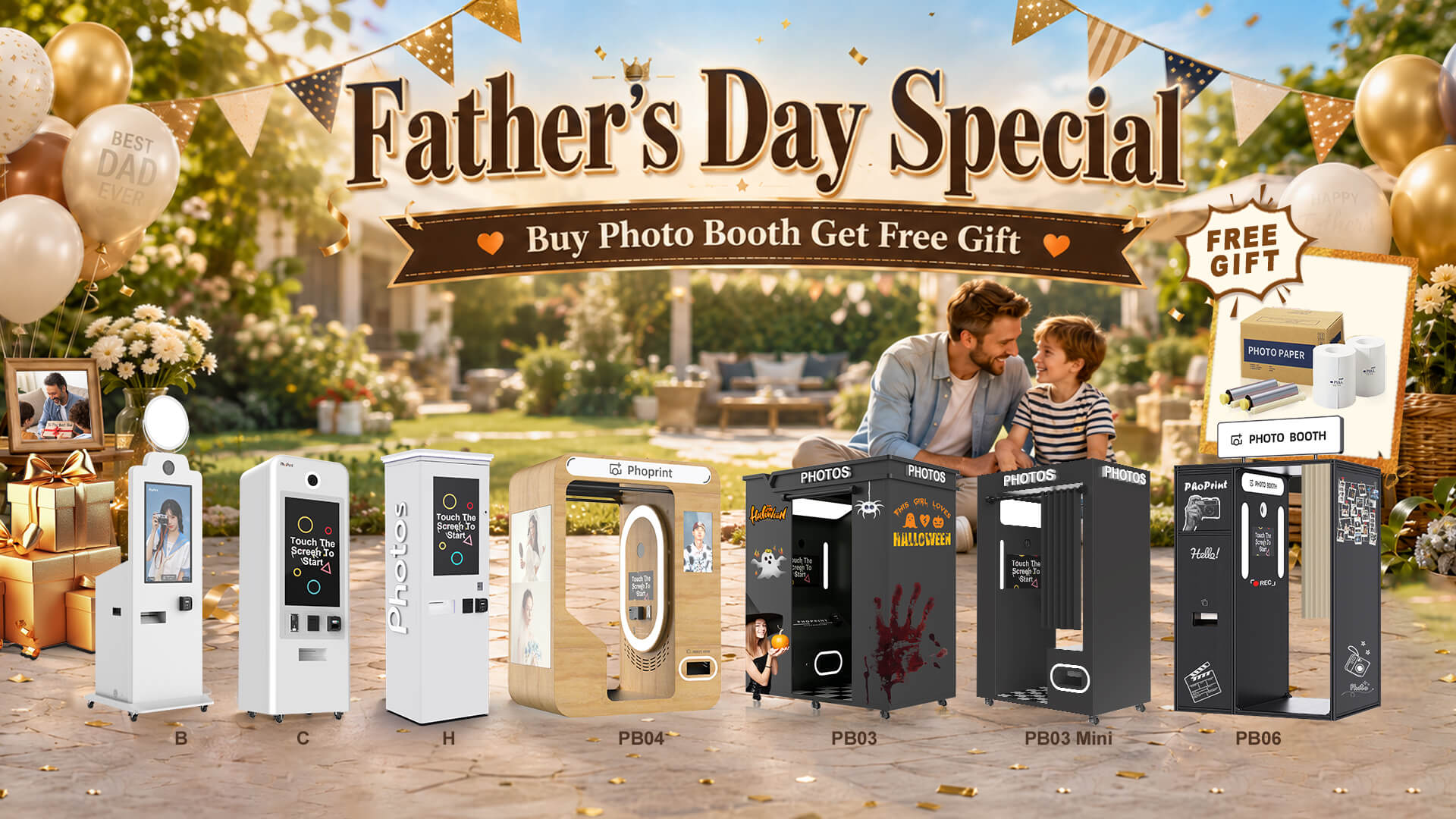 Phoprint enclosed photobooth with curtain, seat, and customizable backdrop – Father’s Day sale