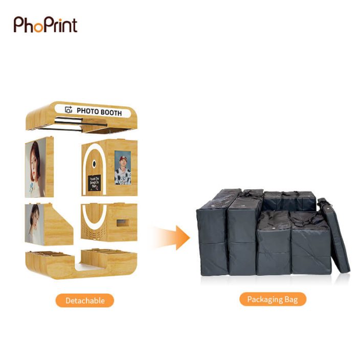 Portable wooden booth with coin/cashless payment