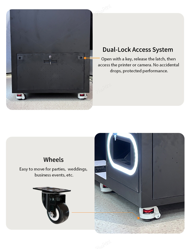 Two friends posing in a minimalist photo booth in a cafe