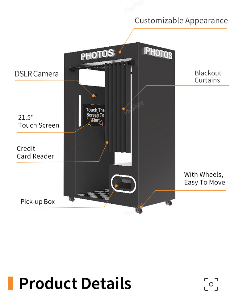 A young woman paying by card at a self-service photo kiosk