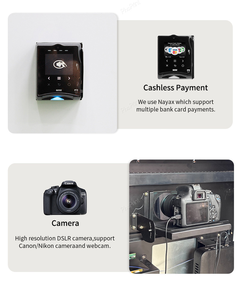 A family smiling in a photo booth at a restaurant