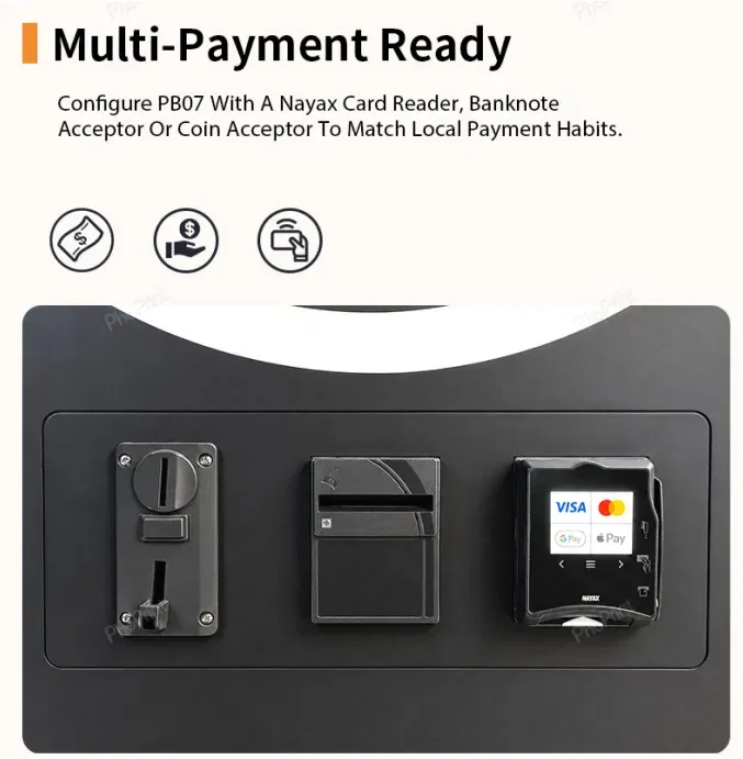PB07 multi-payment card reader, banknote, and coin acceptor